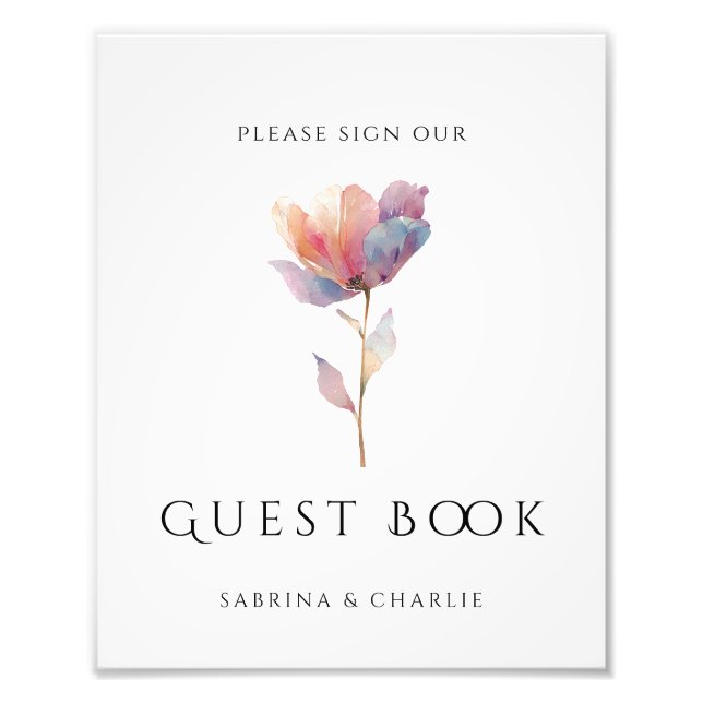 Pink Purple Tulip Elegant Wedding Guest Book Sign (Front)