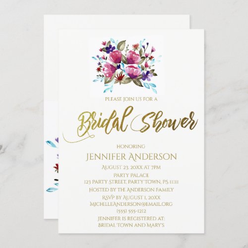 Pink Purple Tulip Floral Bouquet Bridal Shower Invitation