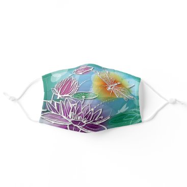 Pink Purple Turquoise Blue Dragonfly Lotus Flower Adult Cloth Face Mask