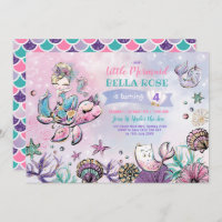 Pink Purple Turquoise Mermaid Pool Party Birthday Invitation