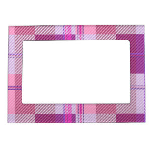 Pink Purple Twill Plaid Magnetic Photo Frame