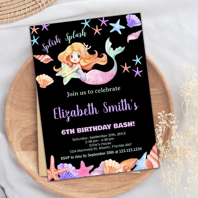 Pink Purple Under the sea Mermaid Birthday Invitation (Pink Purple Under the sea Mermaid Birthday Invitation)