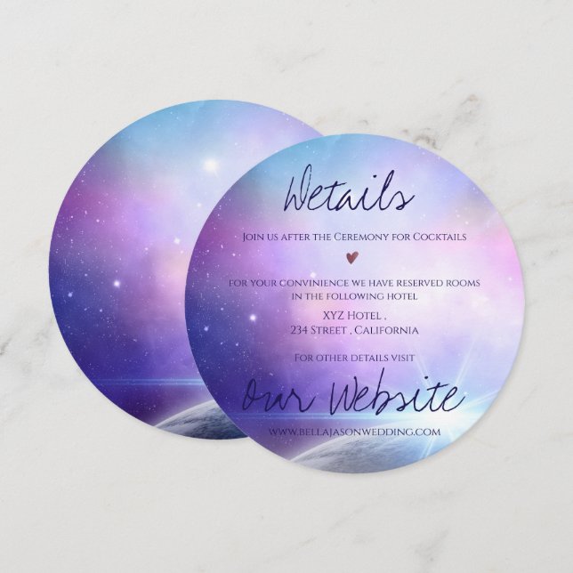 Pink Purple Under The Stars Starry Wedding Details Save The Date (Front/Back)