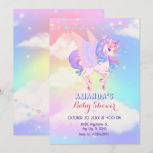 Pink Purple Unicorn baby shower Invitation