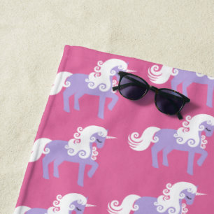 Pink Purple Unicorn Beach Towel
