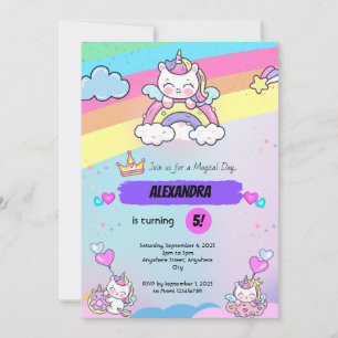 pink purple unicorn birthday invitation
