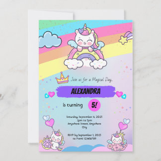 pink purple unicorn birthday invitation