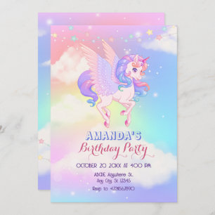 Pink Purple Unicorn birthday Invitation