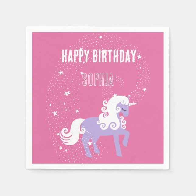 Pink Purple Unicorn Birthday Napkins (Front)