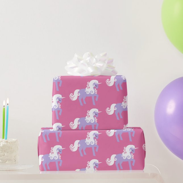 Pink Purple Unicorn Birthday Wrapping Paper (Party Gifts)