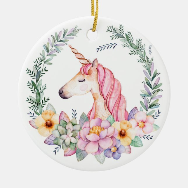 Pink & Purple Unicorn Christmas Tree Ornament (Front)