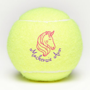 Pink Purple Unicorn Cute Personalized Kids Name Tennis Balls