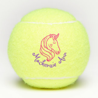 Pink Purple Unicorn Cute Personalized Kids Name Tennis Balls