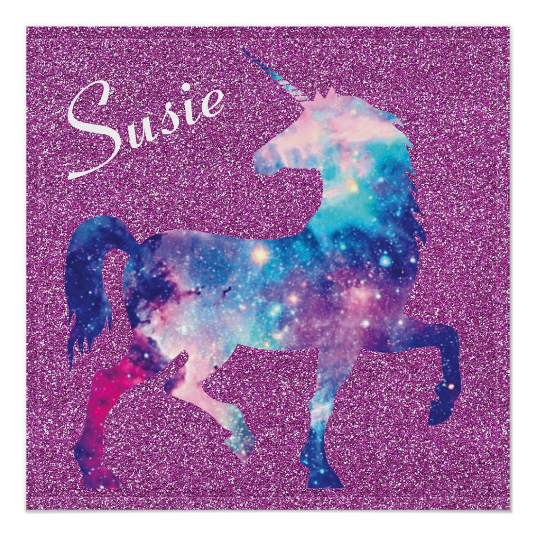 Pink Purple Unicorn Glitter Name Poster Zazzle
