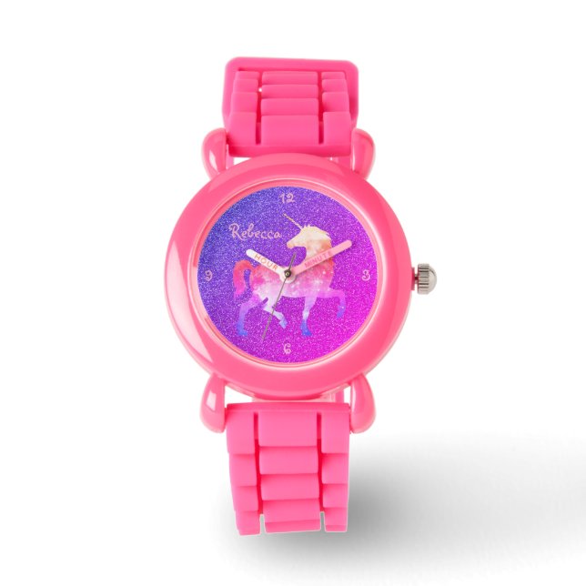 Pink Purple Unicorn Glitter Watch Name (Front)