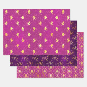 Pink & Purple Unicorn & Gold Ornamental Wrapping Paper Sheets