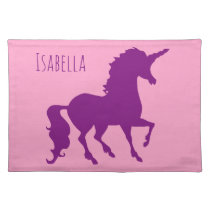 Pink Purple Unicorn Silhouette Girls Personalized Placemat