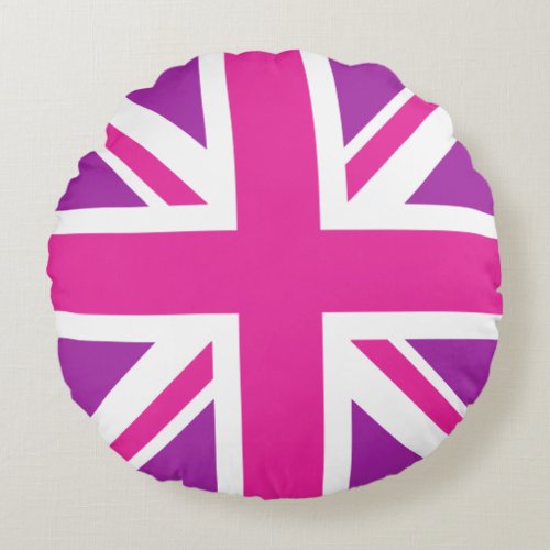 Pink  Purple Union JackFlag Round Pillow