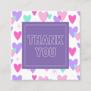 Pink & Purple Vibrant Fun Valentines Day Thank You Square Business Card