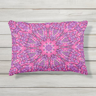 Pink & Purple Vintage Fractal Kaleidoscope Outdoor Pillow