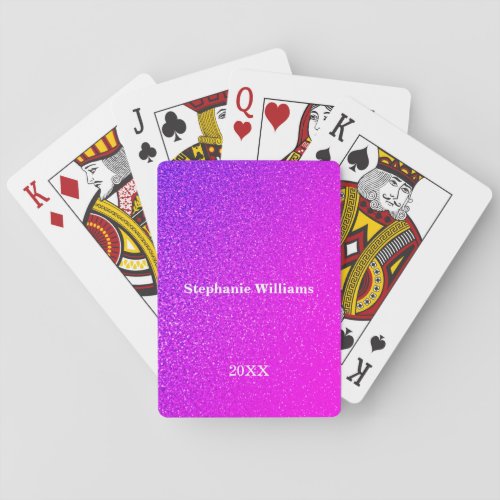 Pink Purple Violet Glitter Custom Name Cute Modern Poker Cards