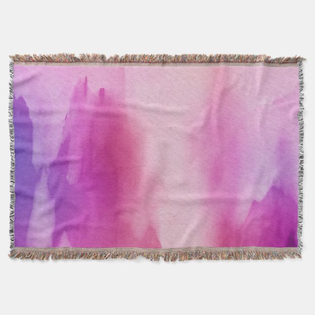 Pink & Purple Water Color Positive Space Throw Blanket (Front)