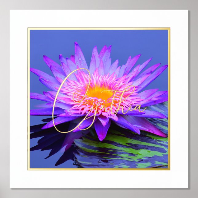 Pink Purple Water Lily w Foil Name  Foil Prints (Front)