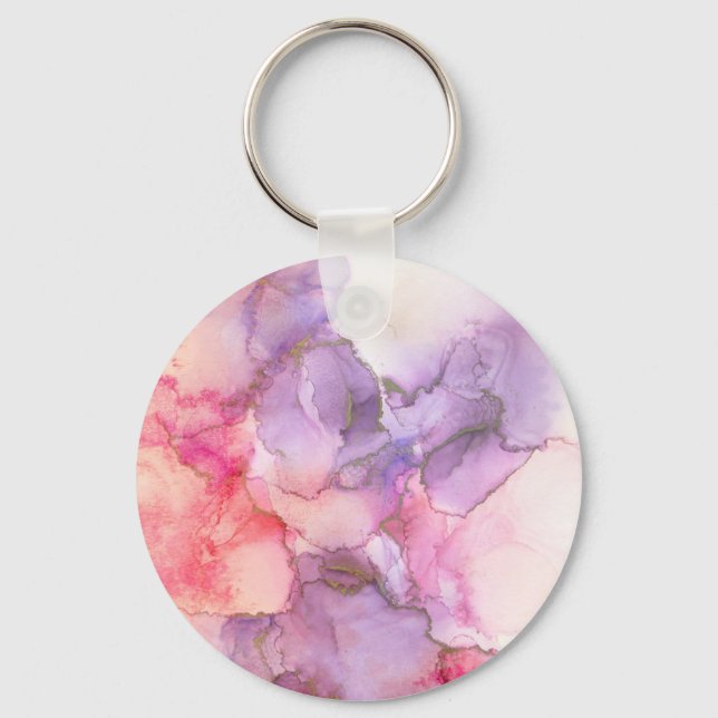 Pink & Purple Watercolor Abstract Keychain (Front)