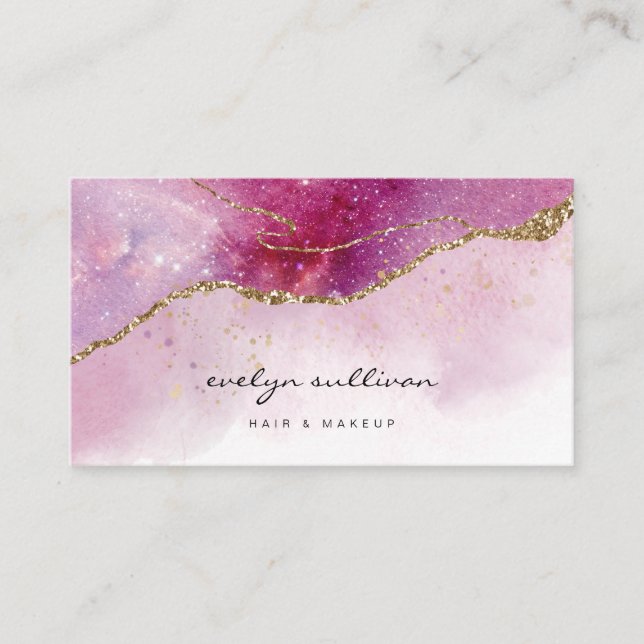 pink purple watercolor agate business card (Front)