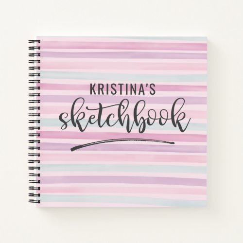 Pink Purple Watercolor Artist Sketchbook With Name Notebook