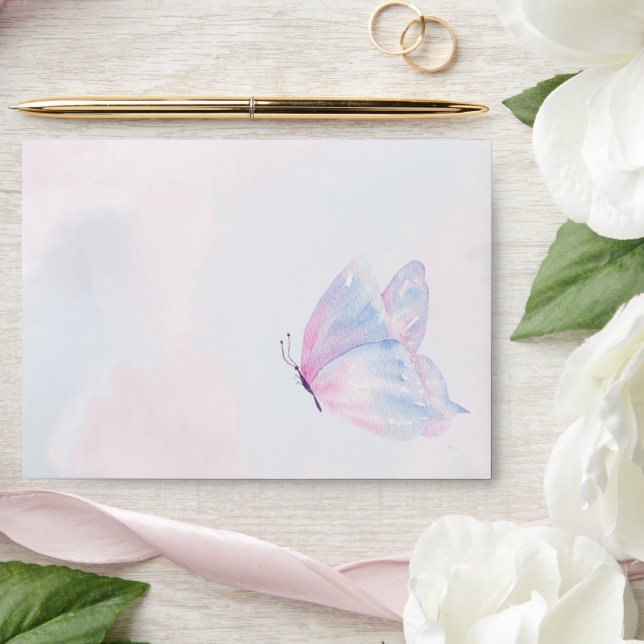 Pink purple Watercolor butterfly Envelope (Wedding)