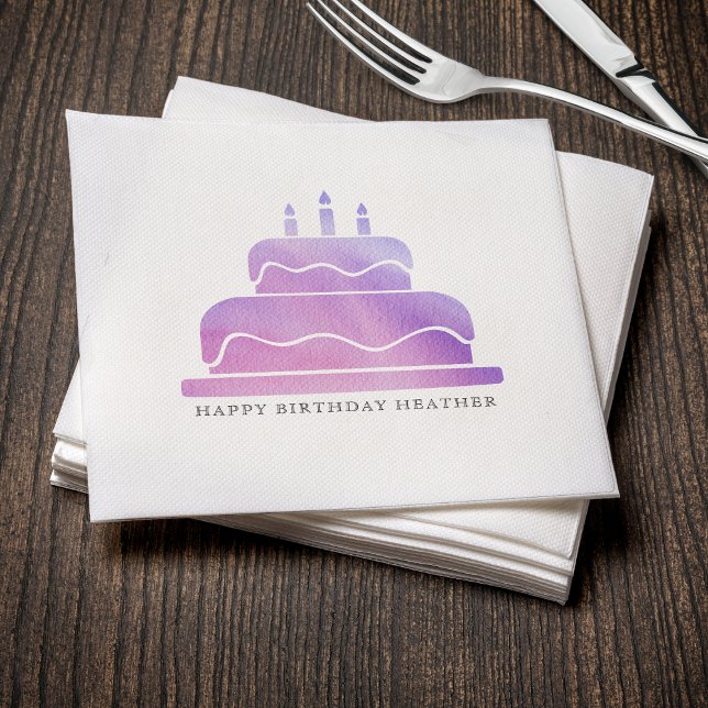 Pink & Purple Watercolor Cake Happy Birthday Napkins (Pink & Purple Watercolor Cake Happy Birthday Napkins
)