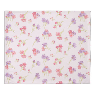 Pink Purple Watercolor Cosmos Flowers  Duvet Cover