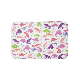 Pink Purple Watercolor Dinosaur Silhouette Kids Bath Mat