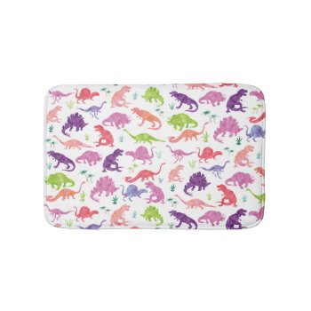 Pink Purple Watercolor Dinosaur Silhouette Kids Bath Mat by LilPartyPlanners at Zazzle