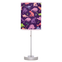 Pink Purple Watercolor Dinosaur Silhouette Kids Table Lamp