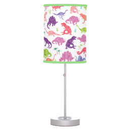 Pink Purple Watercolor Dinosaur Silhouette Kids Table Lamp
