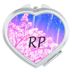 Pink purple watercolor floral add monogram title n compact mirror