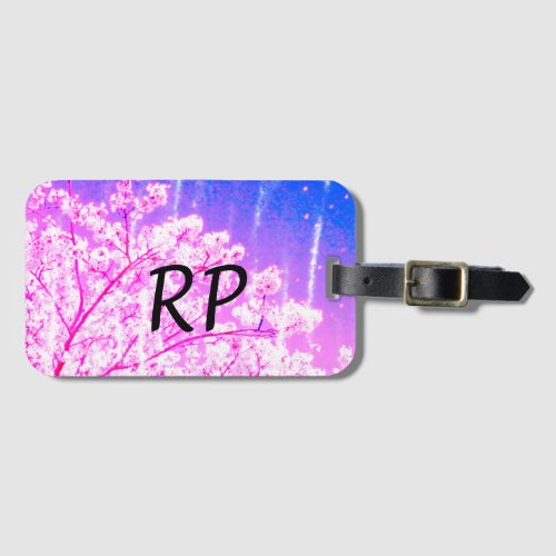 Pink purple watercolor floral add monogram title n luggage tag