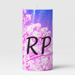 Pink purple watercolor floral add monogram title n pillar candle