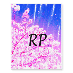 Pink purple watercolor floral add monogram title n temporary tattoos