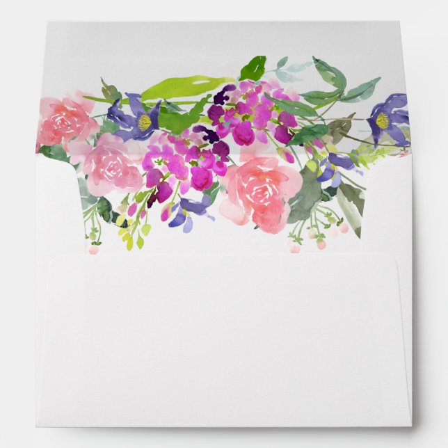 Pink Purple Watercolor Floral Blooms Envelope (Back (Bottom))