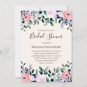 Pink & Purple Watercolor Floral Border Invitation
