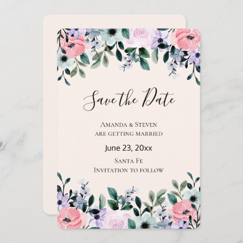 Pink  Purple Watercolor Floral Border Save The Date