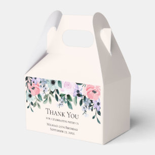 Pink & Purple Watercolor Floral Border Thank You Favor Boxes
