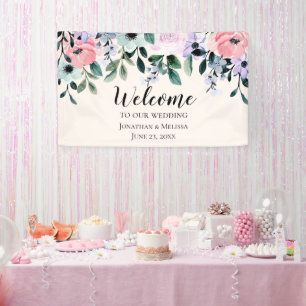 Pink & Purple Watercolor Floral Border Wedding Banner