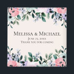 Pink & Purple Watercolor Floral Border Wedding Magnet<br><div class="desc">A wedding favor magnet with a pretty floral design made with watercolors. Pink,  purple and green garden flowers.</div>