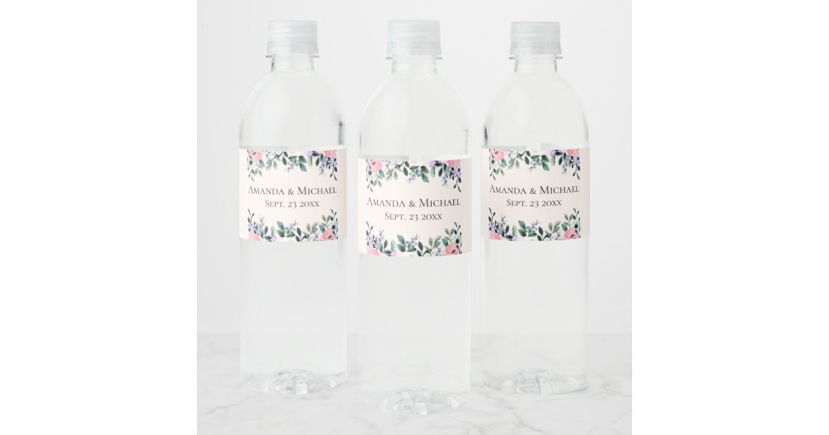 Pink and green water bottle labels