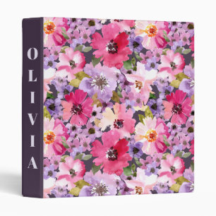Pink & Purple Watercolor Floral Bouquet 3 Ring Binder