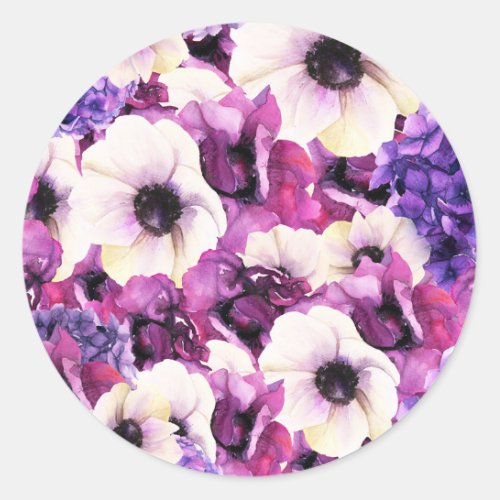 Pink  Purple Watercolor Floral Bridal Shower Classic Round Sticker